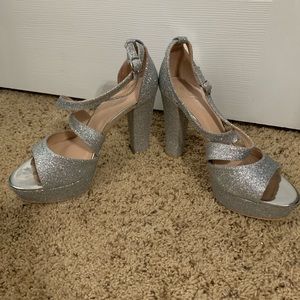 Silver glitter heels! Never worn!
